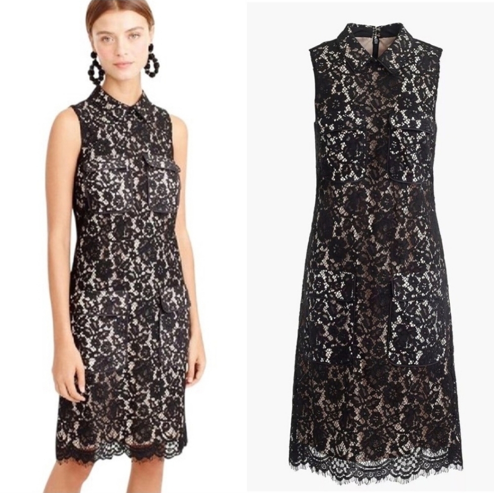 J.CREW Black Lace Dress W/ Pockets - Picture 1 of 9